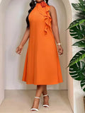 Vibrant Orange Midi Dress With 3D Floral